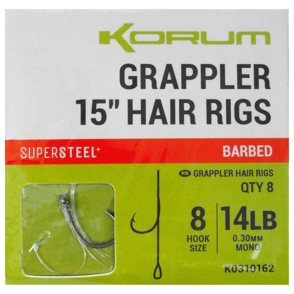 Korum Hotové návazce Grappler Hair Rigs 15" 8ks - Vel.14 / 0,23mm