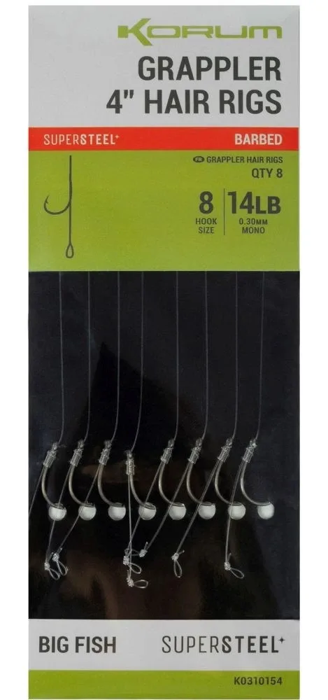 Korum Hotový Návazec Grappler 4” Hair Rigs Barbed 10 cm Nosnost: 14lb, Velikost háčku: #8, Průměr: 0,30mm