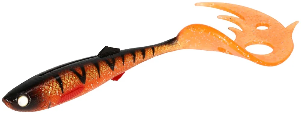 Mikado gumová nástraha sicario pike tail orange perch balení - 14 cm 13 g 2 ks