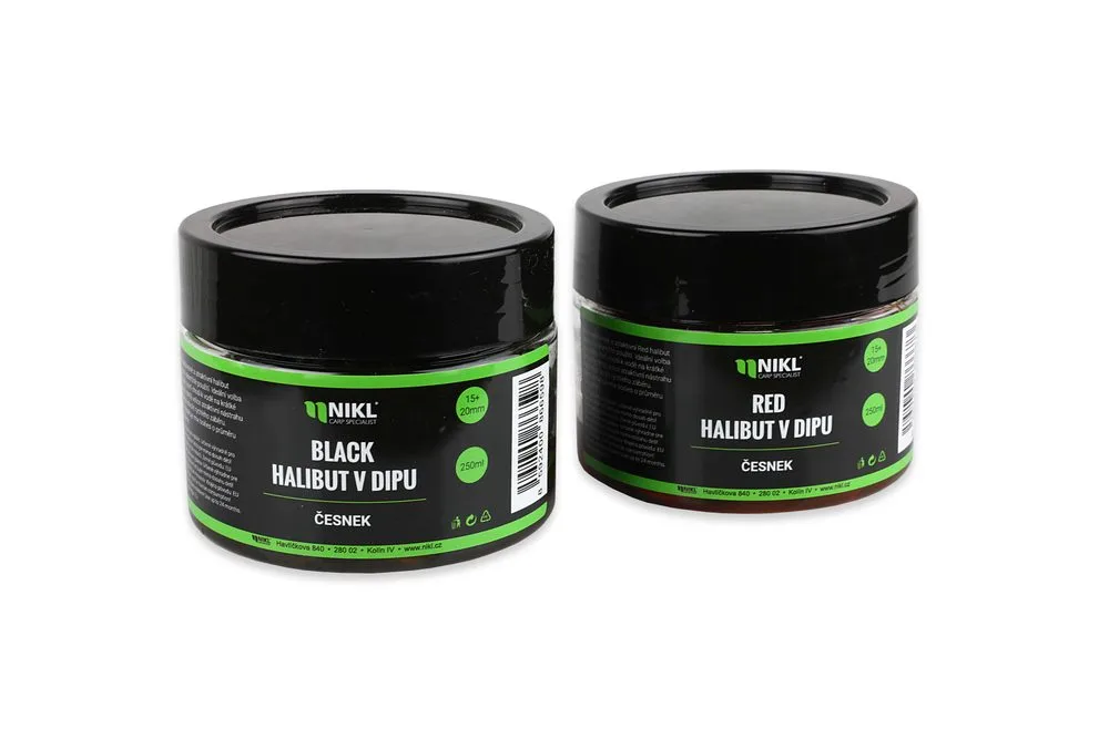Nikl Black halibut pelety v dipu 15+20 mm 250ml - Med – Karel Nikl