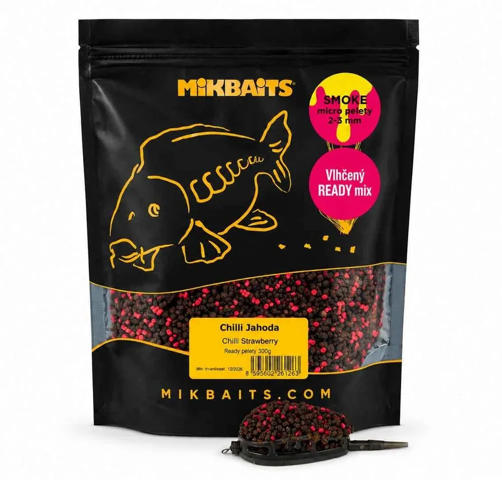 Mikbaits pelety smoke ready vlhčené pelety 300 g 2-3 mm - chilli jahoda