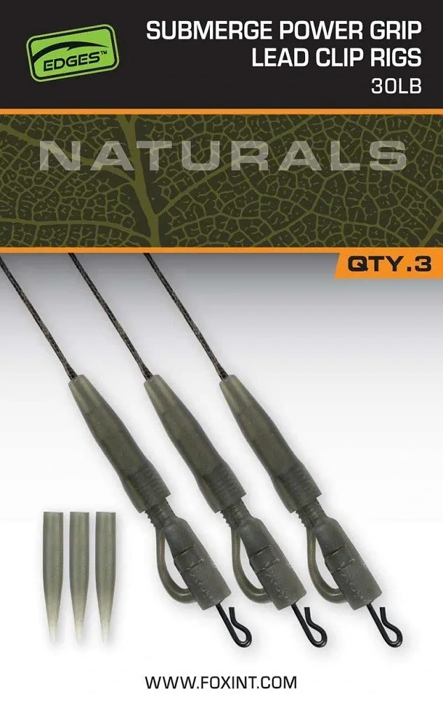 Fox Montáž Naturals Submerge Power Grip Lead Clip Leaders 75cm 3ks Nosnost: 30lb