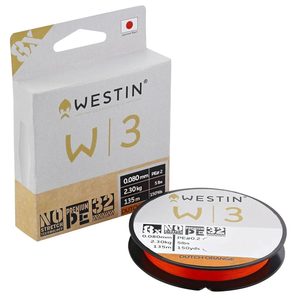 Westin splétaná šňůra w3 8-braid dutch orange 135 m - 0,285 mm 19,4 kg