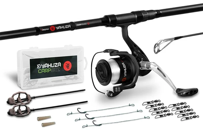 Delphin kaprařský set yakuza prut 3,6 m 3 lb 3-díl + naviják 6t + příslušenství