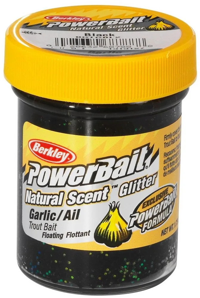 Berkley těsto na pstruhy natural glitter troutbait česnek - třpytivá černá
