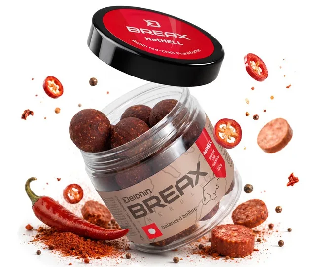 Delphin vyvážené boilies breax hothell robin red chilli fr.klobása 100 g - 20 mm