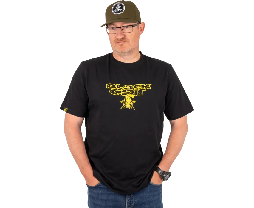 Black cat tričko distressed logo black tee - s