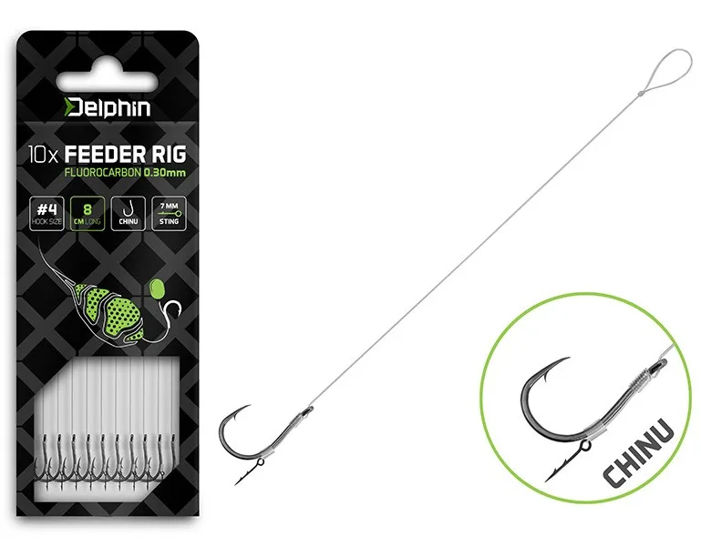 Delphin návazec feederový fluoro sting chinu 10 ks - délka 12 cm průměr 0,30 mm háček #4