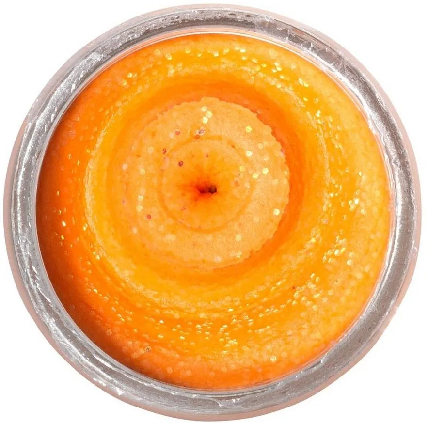 Berkley těsto na pstruhy natural glitter troutbait česnek - třpytivá fluo oranžová