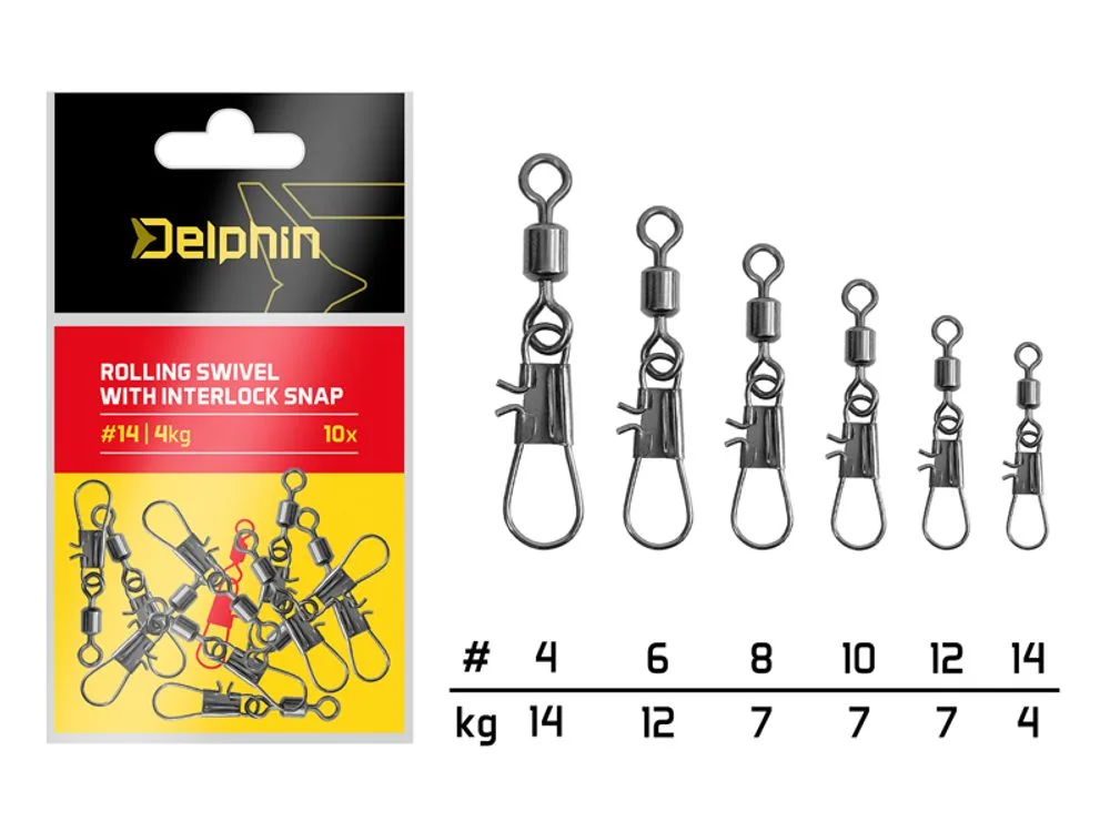 Delphin Karabinka s obratlíkem Rolling swivel with interlock snap 10ks - vel.8/7kg