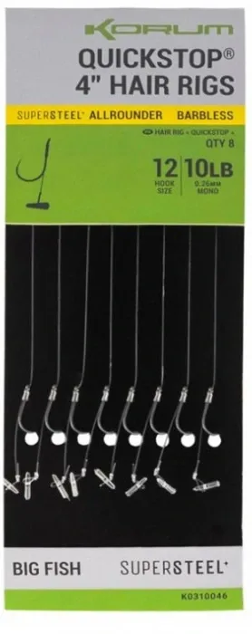 Korum Hotové Návazce Big Fish Quickstop Hair Rigs Barbless 10cm 8ks Velikost háčku: #12, Průměr: 0,26mm