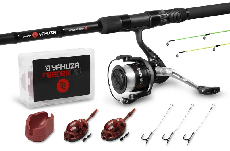 Delphin feedrový set yakuza prut 3,6 m 100 g 3-díl + naviják 4t + příslušenství