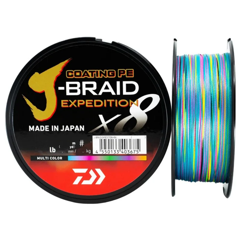 Daiwa splétaná šňůra j-braid expedition multicolor 300 m - 0,24 mm 22,4 kg