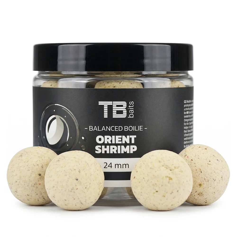 Tb baits vyvážené boilie balanced white edition + atraktor orient shrimp 100 g - 24 mm