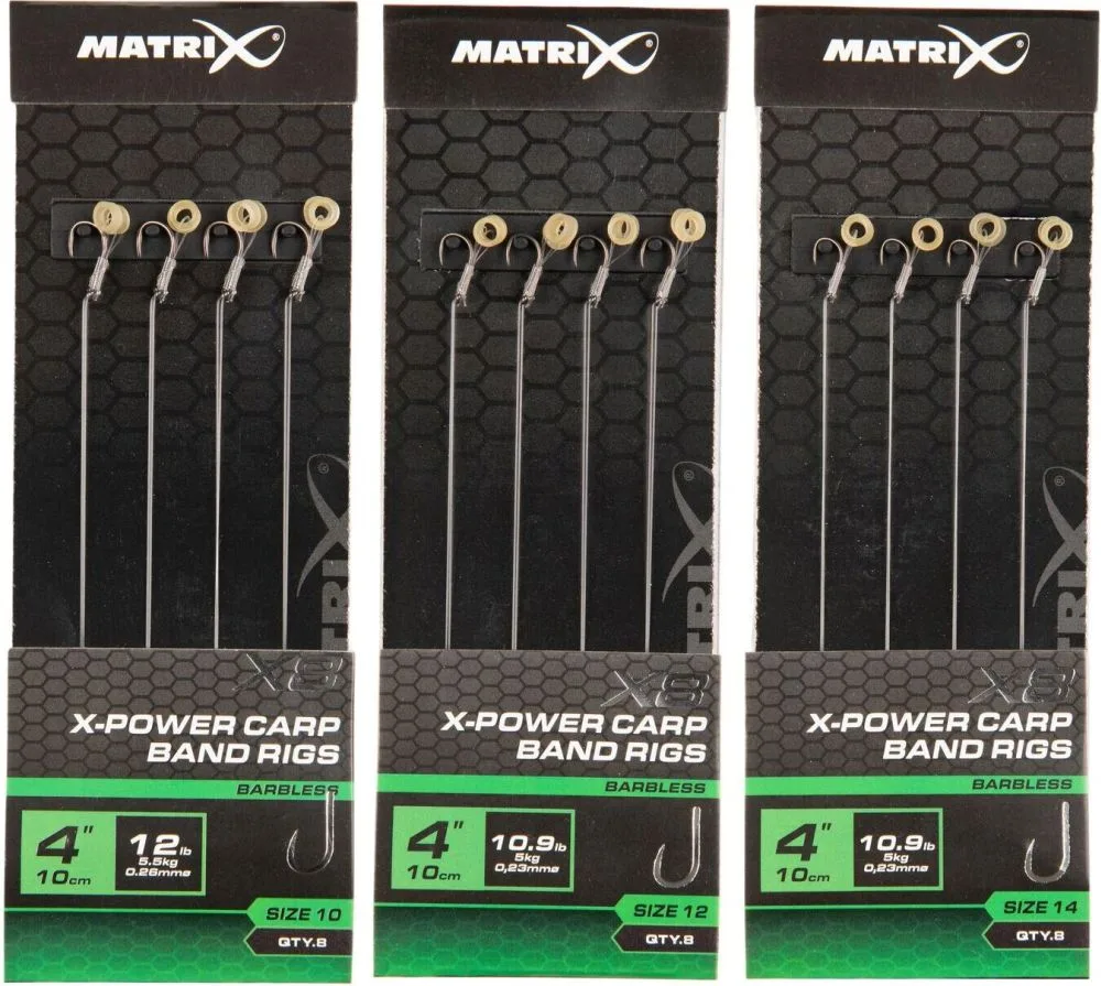 Matrix návazec x8 x-power carp band rigs 10 cm - velikost háčku 10