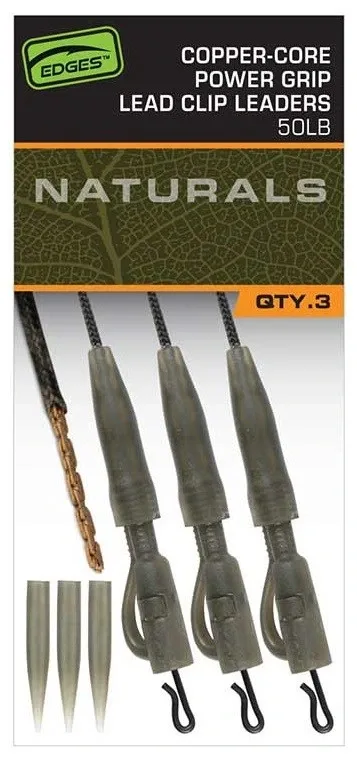 Fox Montáž Edges Naturals Copper Core Power Grip Lead Clip Leaders 3ks