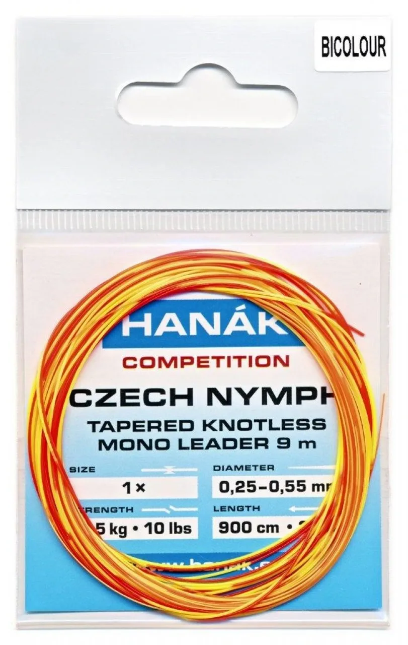 Hanák Competition Hanák Francouzský Návazec Czech Nymph Monofilní Ujímaný 9m Barva: Bicolour oranžový žlutý