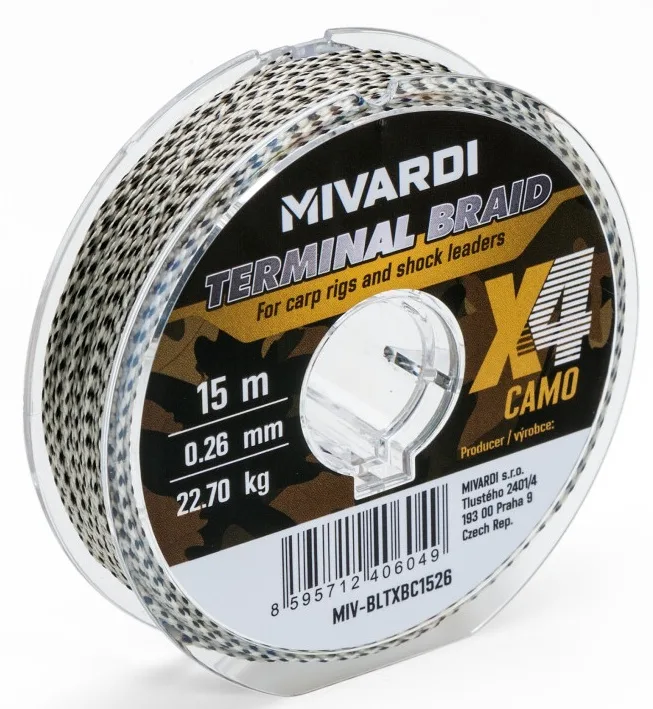 Mivardi pletená šňůra terminal x4 braid camo 15 m - 0,26 mm 22,7 kg