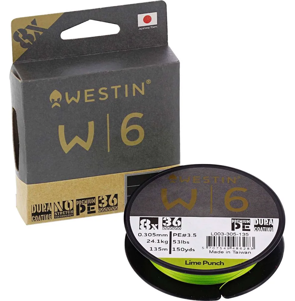 Westin splétaná šňůra w6 8 braid lime punch 135 m - 0,33 mm 24,9 kg