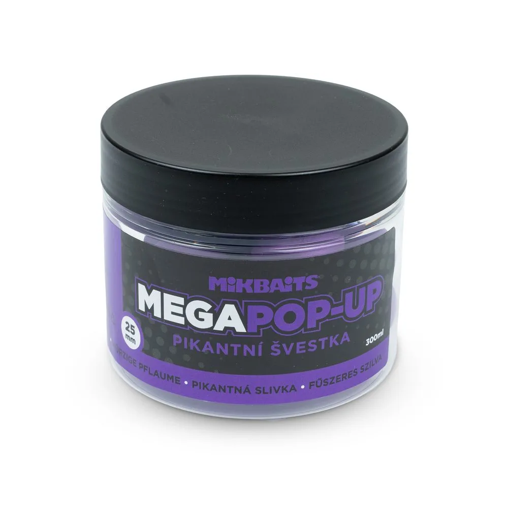 Mikbaits Plovoucí boilies Mega fluo pop-up 300ml - Pikantní švestka