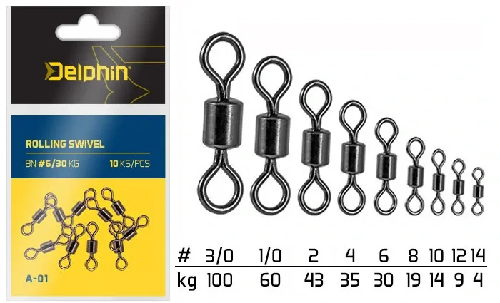 Delphin Obratlík Rolling Swivel A-01 Nosnost: 43kg, Velikost: #2, Počet ks: 10ks