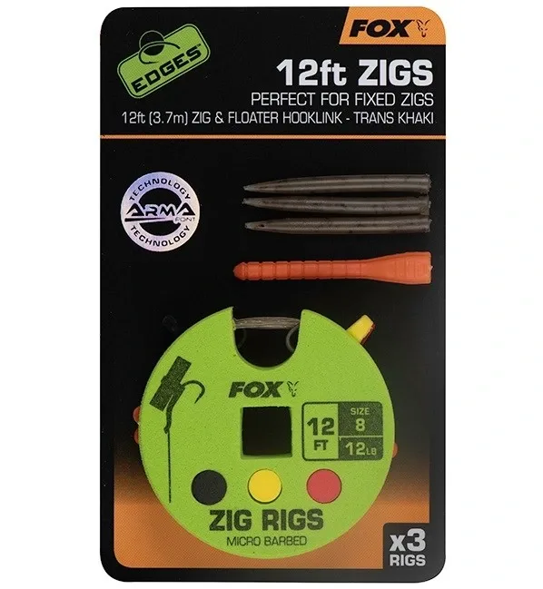 Fox Hotový Návazec Zig Rigs 3ks Délka: 12ft - 3,7m, Nosnost: 12lb, Velikost háčku: #8