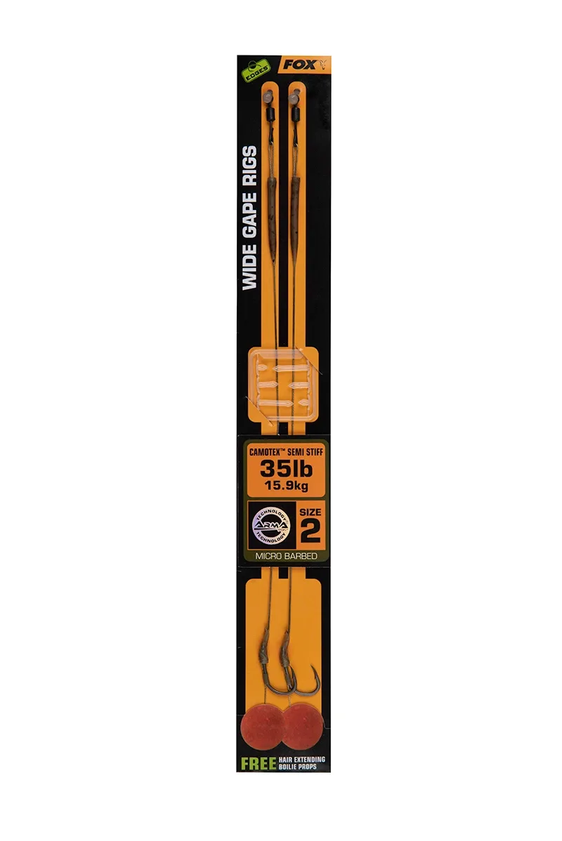 Fox Návazec Edges Wide Gape Camotex Semi Stiff 2ks Nosnost: 20lb, Velikost háčku: #8