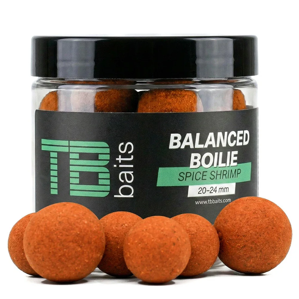 Tb baits vyvážené boilie balanced + atraktor spice shrimp 100 g 20-24 mm
