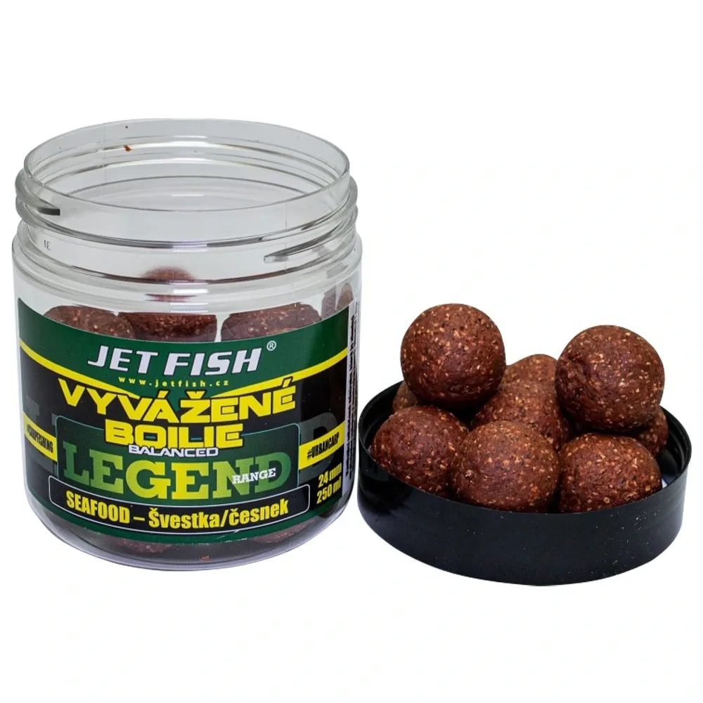 Jet Fish Vyvážené Boilie Legend Range Seafood Švestka Česnek 250ml Hmotnost: 250g, Průměr: 20mm