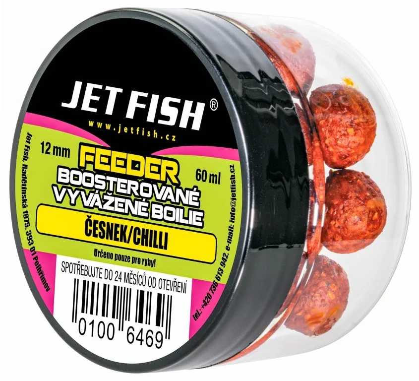 Jet fish boosterované vyvážené boilie 12 mm 60 ml - česnek chilli
