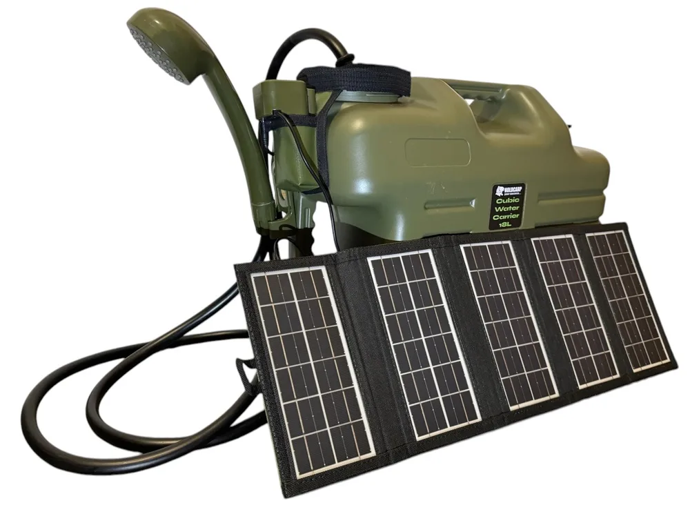 Holdcarp kanystr se sprchou rechargeable camping shower 11l + solar 10w