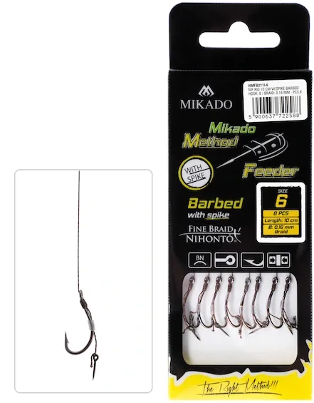 Mikado Návazec Method Feeder s Vrutem 8ks Velikost háčku: #6, Průměr: 0,12mm