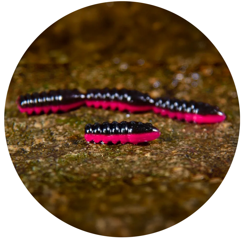 Redbass gumová nástraha trout grub black/signal pink uv color - 3x25 mm