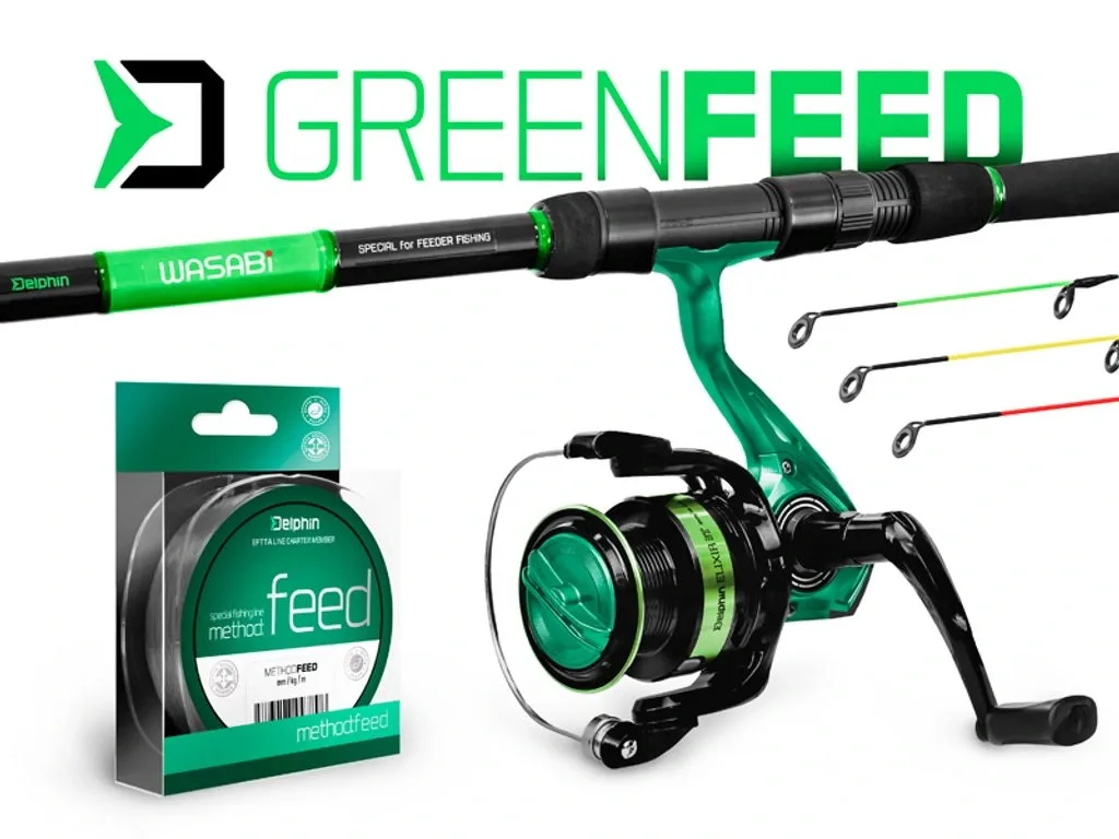 Delphin Feederový set GreenFeed 3,6m 100g 3+3-díl + Naviják + Vlasec