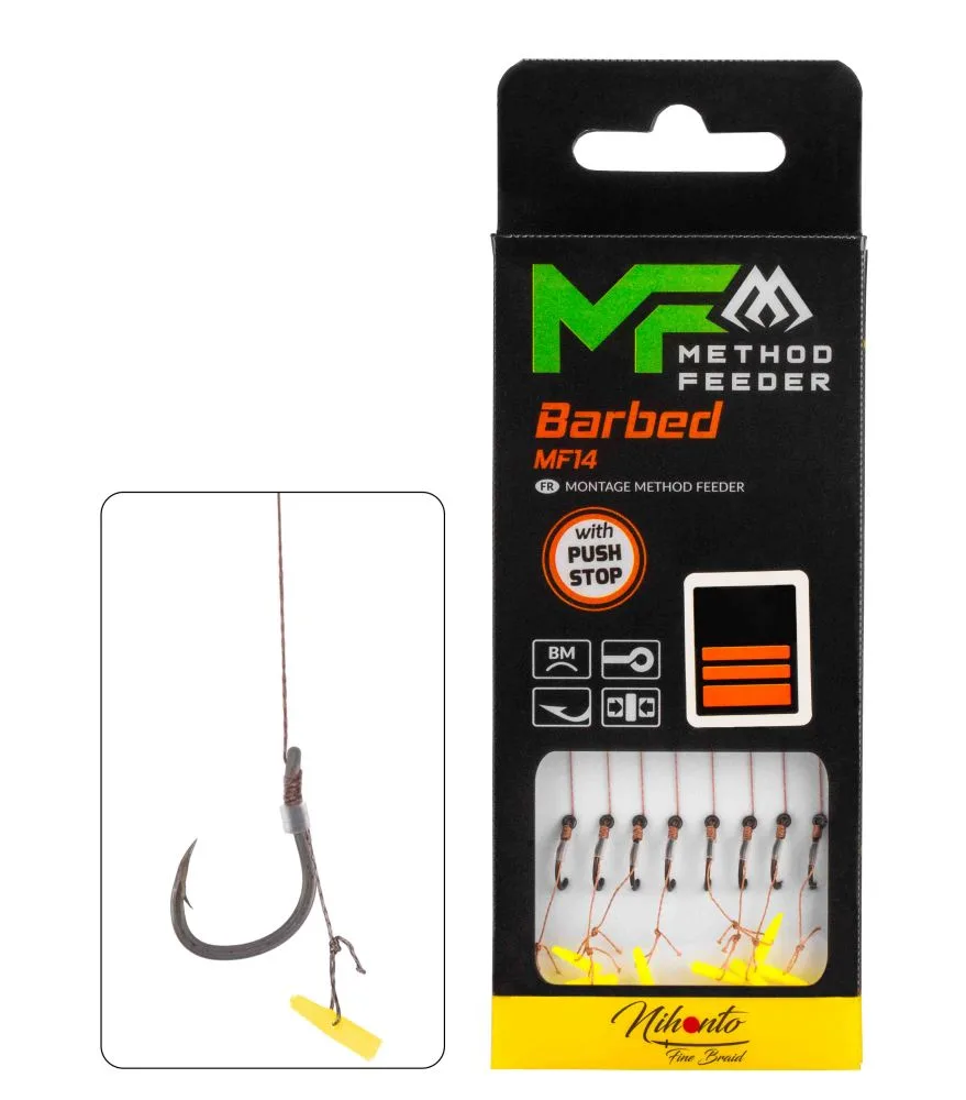 Mikado návazec feederový mf14 braided push stop barbed 8 ks 10 cm - 0,12 mm vel. 12