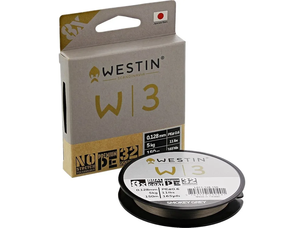 Westin splétaná šňůra w3 8 braid smokey grey 150 m - 0,148 mm 6,1 kg