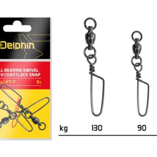 Delphin Karabinka s obratlíkem Ball bearing swivel with coastlock snap 3ks - 130kg